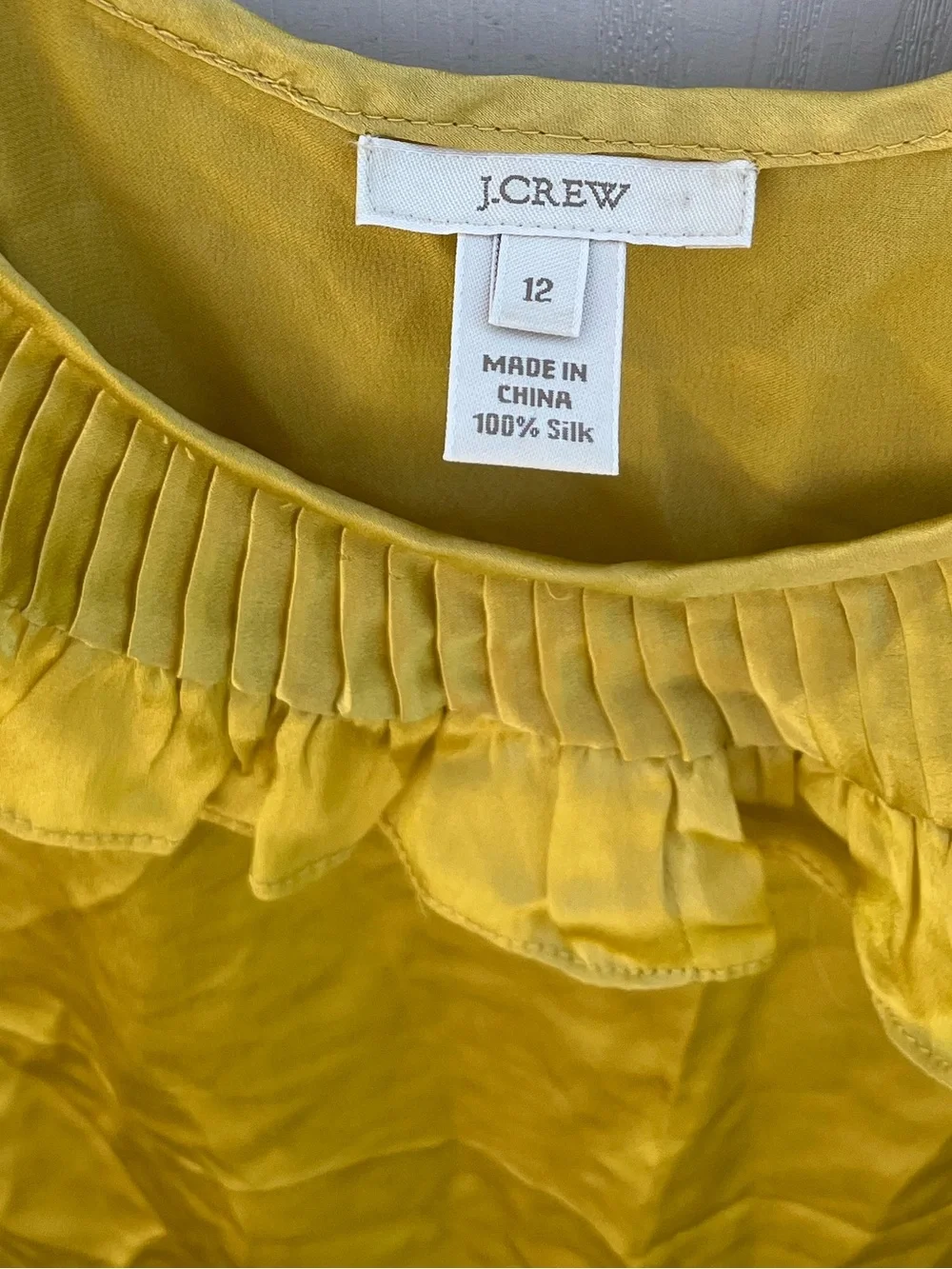 J crew silk sleeveless camisole pleated ruffle tank top golden yellow 12